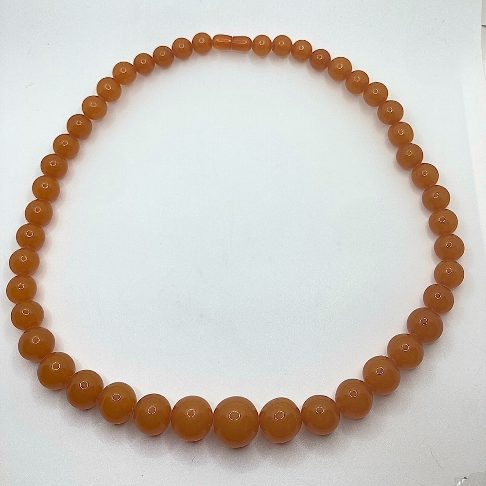 Vtg Amber Graduated Bead Necklace Butterscotch / Egg Yolk 25” Antique Art Deco